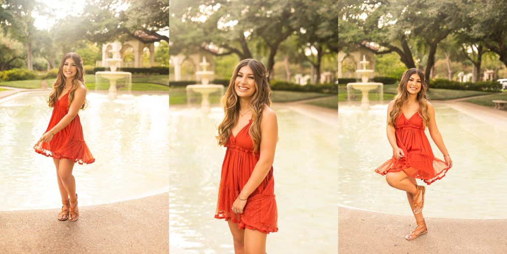 Senior Photos in a fountain North Texas